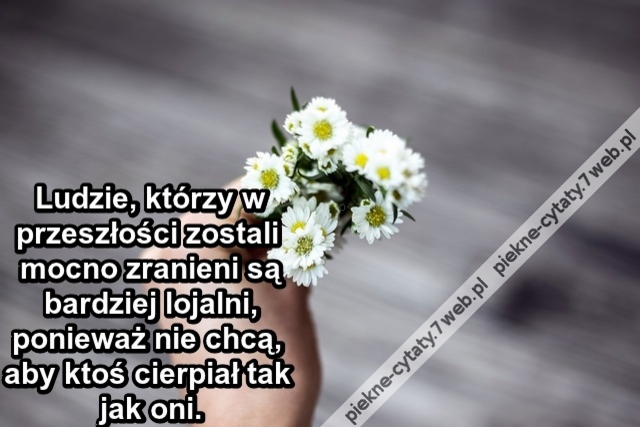 Ludzie, którzy w przeszłości zostali mocno zranieni są bardziej lojalni, ponieważ nie chcą, aby ktoś cierpiał tak jak oni.