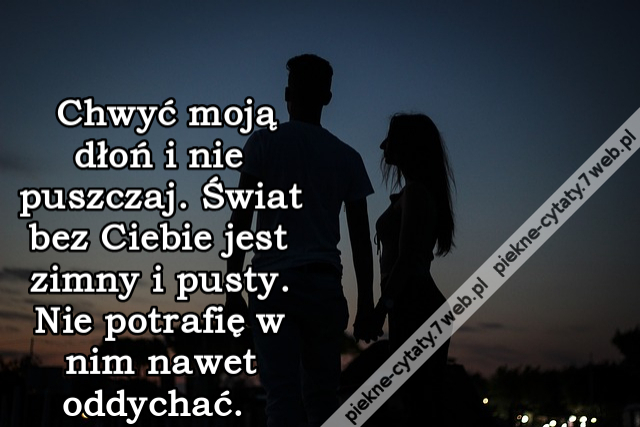 Chwyć moją dłoń i nie puszczaj. Świat bez Ciebie jest zimny i pusty. Nie potrafię w nim nawet oddychać.
