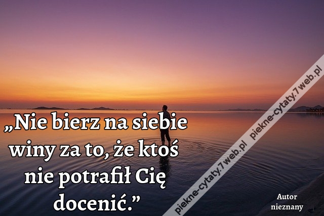 „Nie bierz na siebie winy za to, że ktoś nie potrafił Cię docenić.”