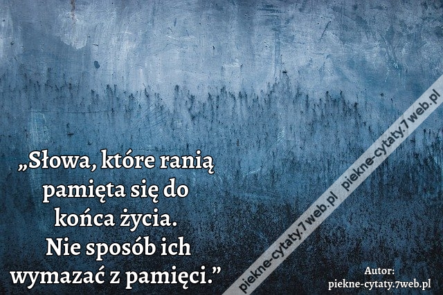„Słowa, które ranią pamięta się do końca życia. Nie sposób ich wymazać z pamięci.”