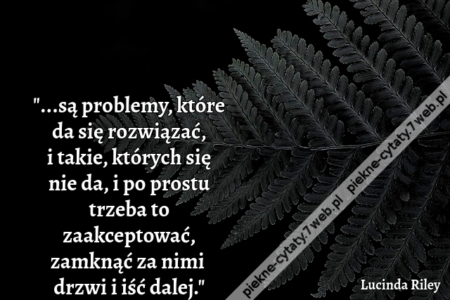 ...są problemy, które da się rozwiązać, i takie, których się nie da, i po prostu trzeba to zaakceptować, zamknąć za nimi drzwi i iść dalej.