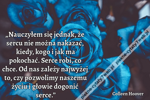 „Nauczyłem się jednak, że sercu nie można nakazać, kiedy, kogo i jak ma pokochać. Serce robi, co chce. Od nas zależy najwyżej to, czy pozwolimy naszemu życiu i głowie dogonić serce.”