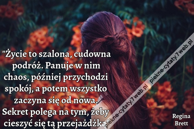 życie to szalona, cudowna podróż. Panuje w nim chaos, później przychodzi spokój, a potem wszystko zaczyna się od nowa. Sekret polega na tym, żeby cieszyć się tą przejażdżką