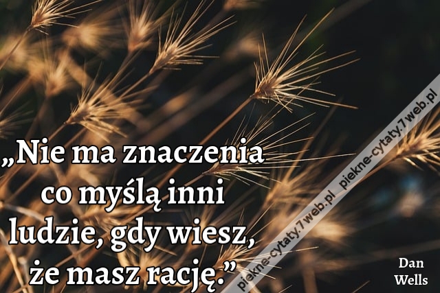 „Nie ma znaczenia co myślą inni ludzie, gdy wiesz, że masz rację.”