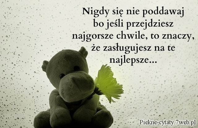 Nigdy się nie poddawaj bo jeśli przejdziesz najgorsze chwile, to znaczy, że zasługujesz na te najlepsze.