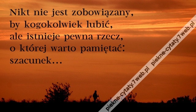 Nikt nie jest zobowiązany by kogokolwiek lubić ale istnieje pewna rzecz o której warto pamiętać: szacunek.