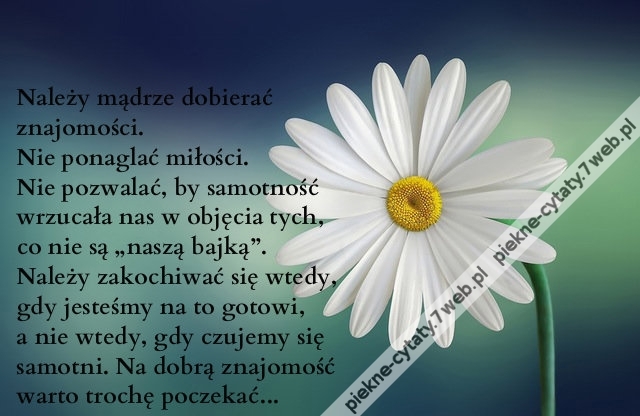 Należy mądrze dobierać znajomości. Nie ponaglać ...